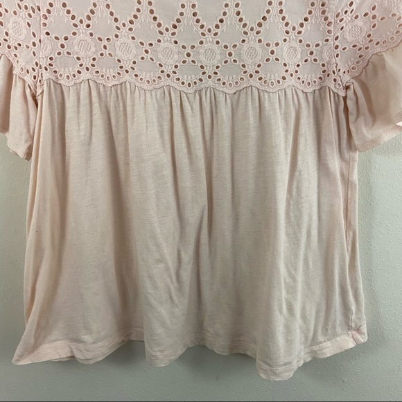 J. Crew Lt Pink Flutter Sleeve Eyelet Babydoll Top - Picture 5 of 10